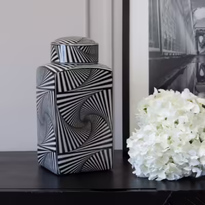 Doria Ceramic Jar Abstract Black & White - MHRMS253_1