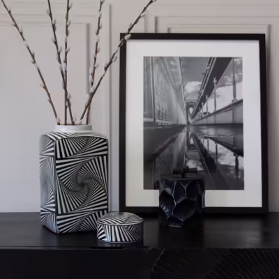 Doria Ceramic Jar Abstract Black & White - MHRMS253_2
