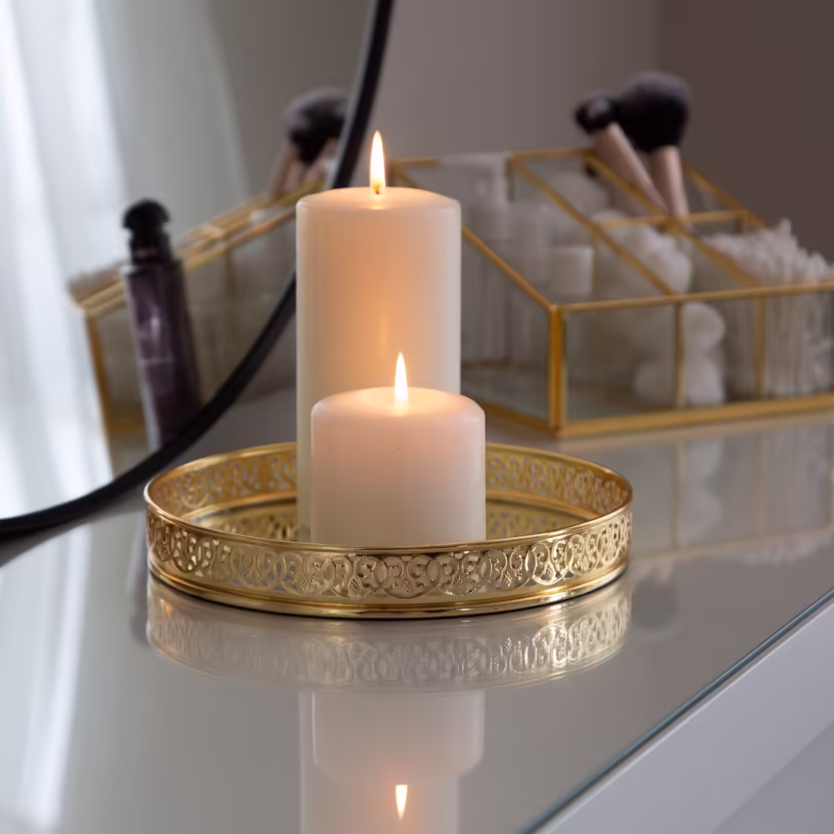 Small Gold Round Decorative Mirror Tray - MHRMS027_2