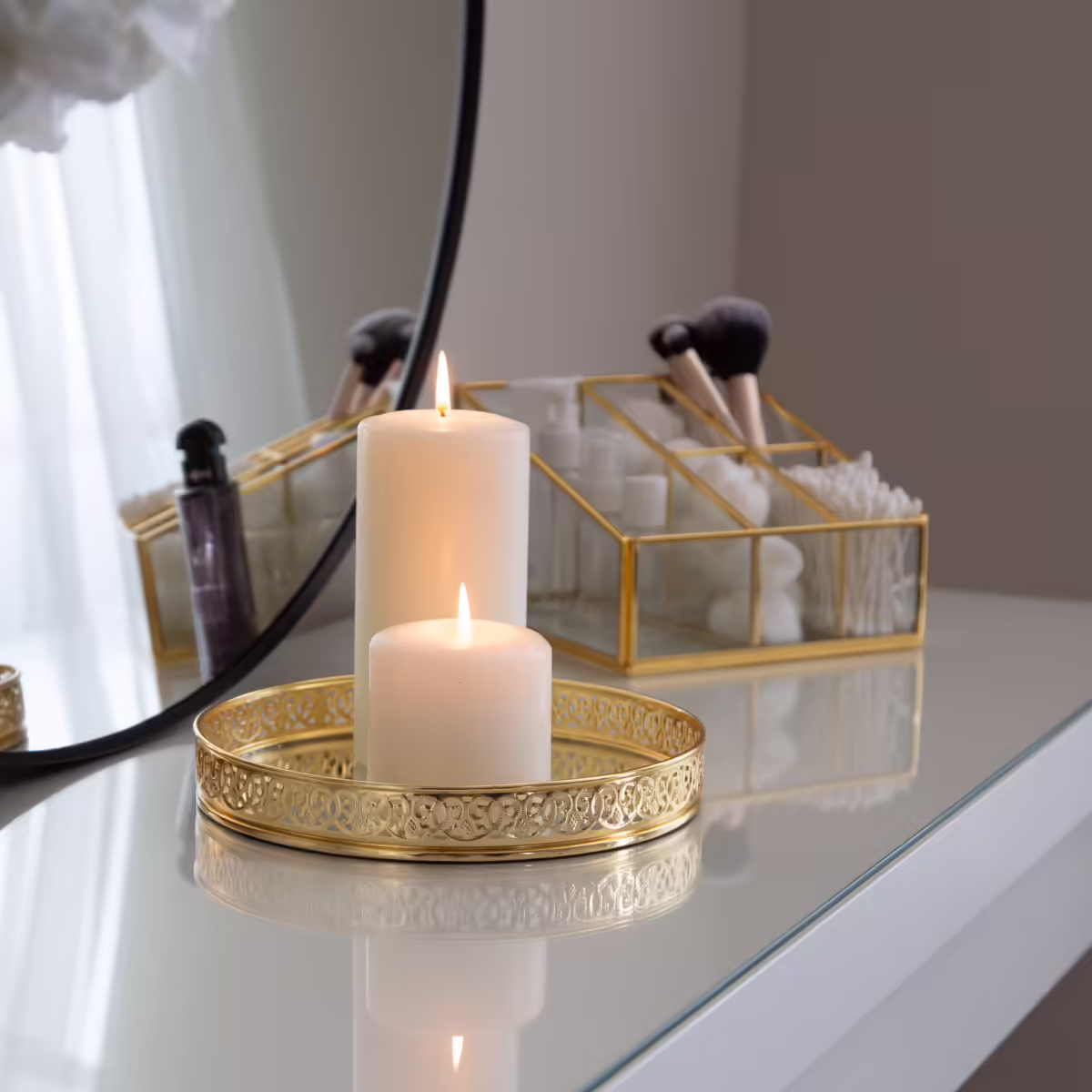 Small Gold Round Decorative Mirror Tray - MHRMS027_3