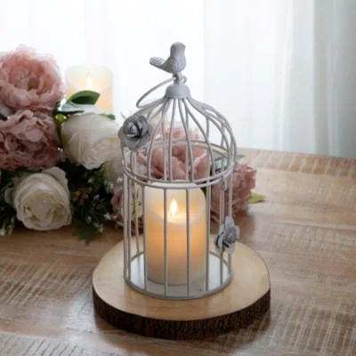 White Metal Floral Birdcage Lantern
