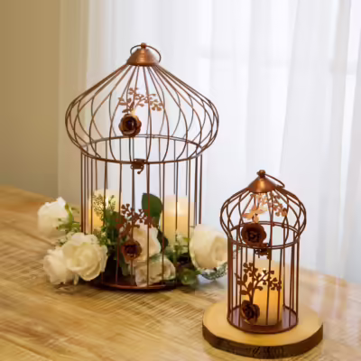 Set Of 2 Decorative Floral Birdcage - MHRMS114_1
