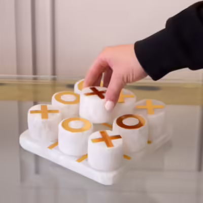 White Natural Stone And Gold Accents Tic Tac Toe Game - MHRMS294_2
