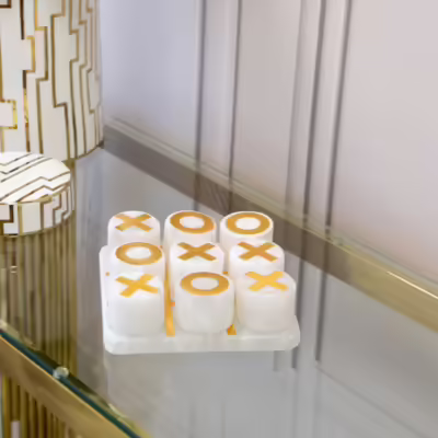 White Natural Stone And Gold Accents Tic Tac Toe Game - MHRMS294_3