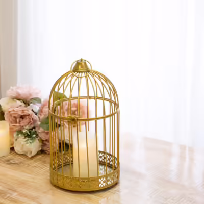 Small Gold Metal Floral Birdcage Lantern - MHRMS295_2