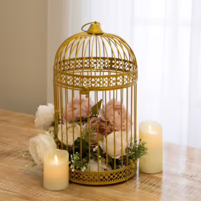Large Gold Metal Floral Birdcage Lantern - MHRMS296_1