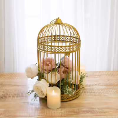 Large Gold Metal Floral Birdcage Lantern - MHRMS296_2