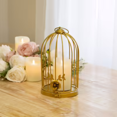 Gold Decorative Floral Birdcage Lantern - MHRMS297_1