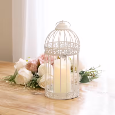White Metal Decorative Floral Birdcage - MHRMS128_1