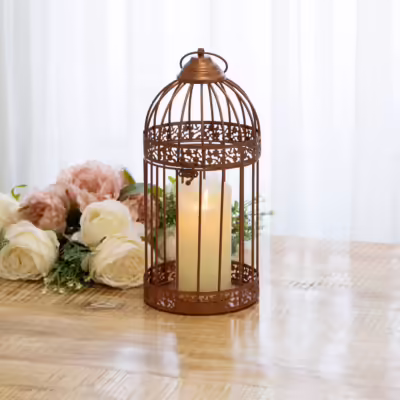 Antique Copper Metal Decorative Floral Birdcage - MHRMS130_1
