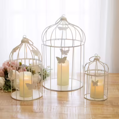 White Set Of 3 Decorative Butterfly Birdcage - MHRMS132_1