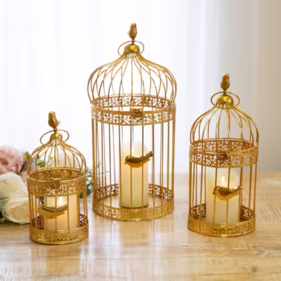 Gold Set Of 3 Metal Birdcage Lantern - MHRMS145_1