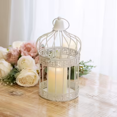 White Decorative Floral Birdcage Lantern - MHRMS148_1