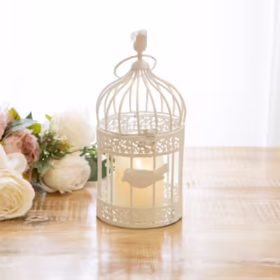 White Small Metal Decorative Birdcage Lantern - MHRMS299_1
