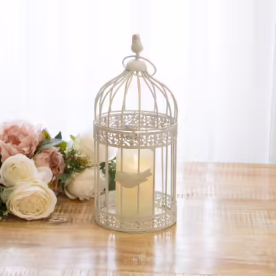 White Medium Metal Decorative Birdcage Lantern - MHRMS303_1