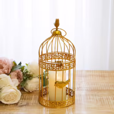 Gold Medium Metal Decorative Birdcage Lantern - MHRMS304_1