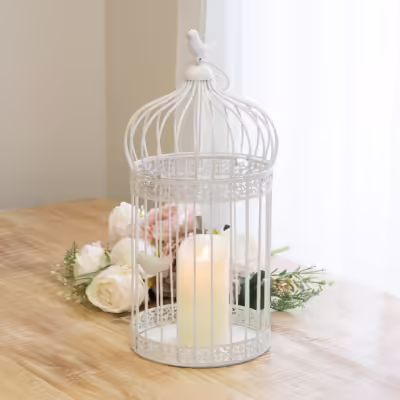 White Large Metal Decorative Birdcage Lantern - MHRMS307_1