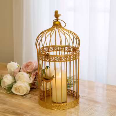 Gold Large Metal Decorative Birdcage Lantern - MHRMS308_1