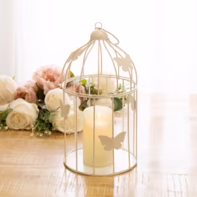 White Medium Metal Decorative Birdcage - MHRMS315_1