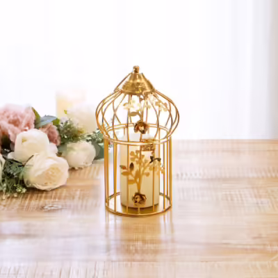 Gold Floral Decorative Birdcage Lantern - MHRMS336_1