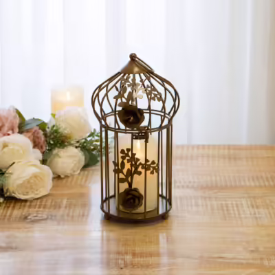 Antique Brass Floral Decorative Birdcage Lantern - MHRMS338_1