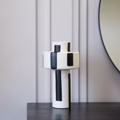 Decorative White & Black Ceramic Vase - MHRMS353_1
