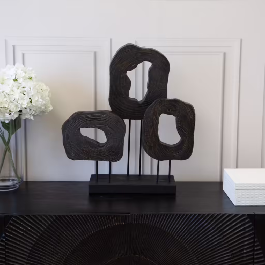 Black Wooden 3 Circle Table Ornament - MHRMS380_1