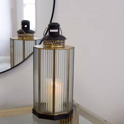 Large Brass Ribbed Glass Metal Lantern - MHRMS404_1