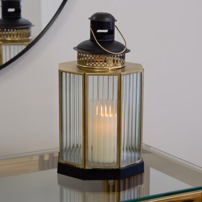Small Brass Ribbed Glass Metal Lantern - MHRMS405_1